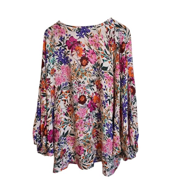 🔴Lovely J Women's Blouse Balloons Sleeves Floral Deep V neck Multicolor Medium - Picture 2 of 11